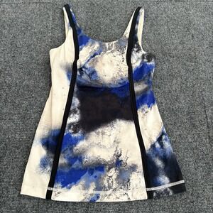 Lululemon Practice Freely Tank Top Size 4 Blue Beige Marble Print Built-In Bra‎